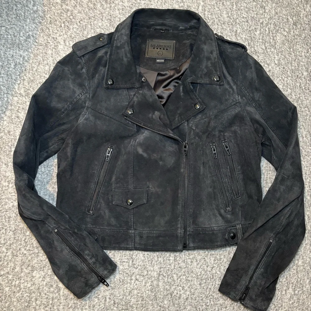 Blank NYC Women’s Suede Moto Jacket Asymmetrical Zip Soft Black Onyx Size L - Picture 4 of 14